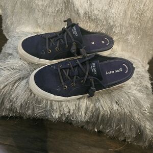 Barely worn sperry navy canvas slip on sneakers